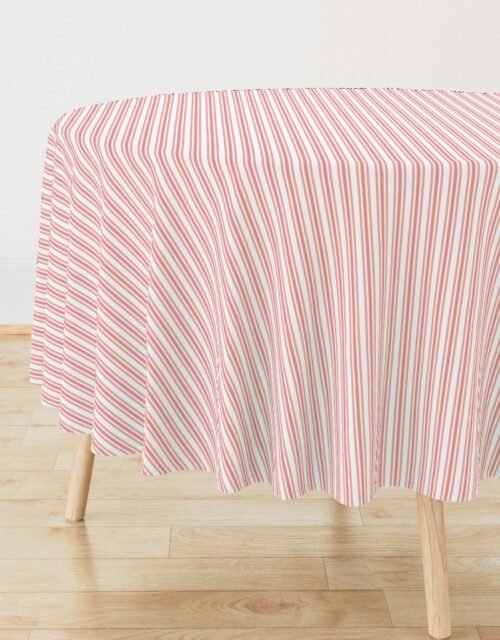 Trendy Large Coral Rose Pastel Coral French Mattress Ticking Double Stripes Round Tablecloth