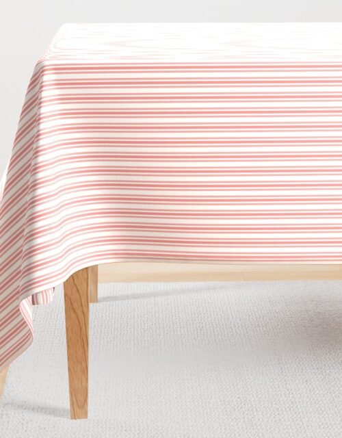 Trendy Large Coral Rose Pastel Coral French Mattress Ticking Double Stripes Rectangular Tablecloth
