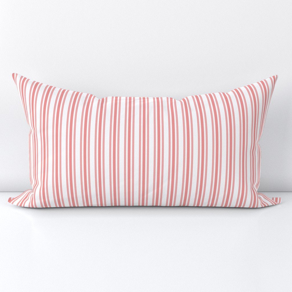 Trendy Large Coral Rose Pastel Coral French Mattress Ticking Double Stripes Lumbar Throw Pillow Trendy Large Coral Rose Pastel Coral French Mattress Ticking Double Stripes Lumbar Throw Pillow