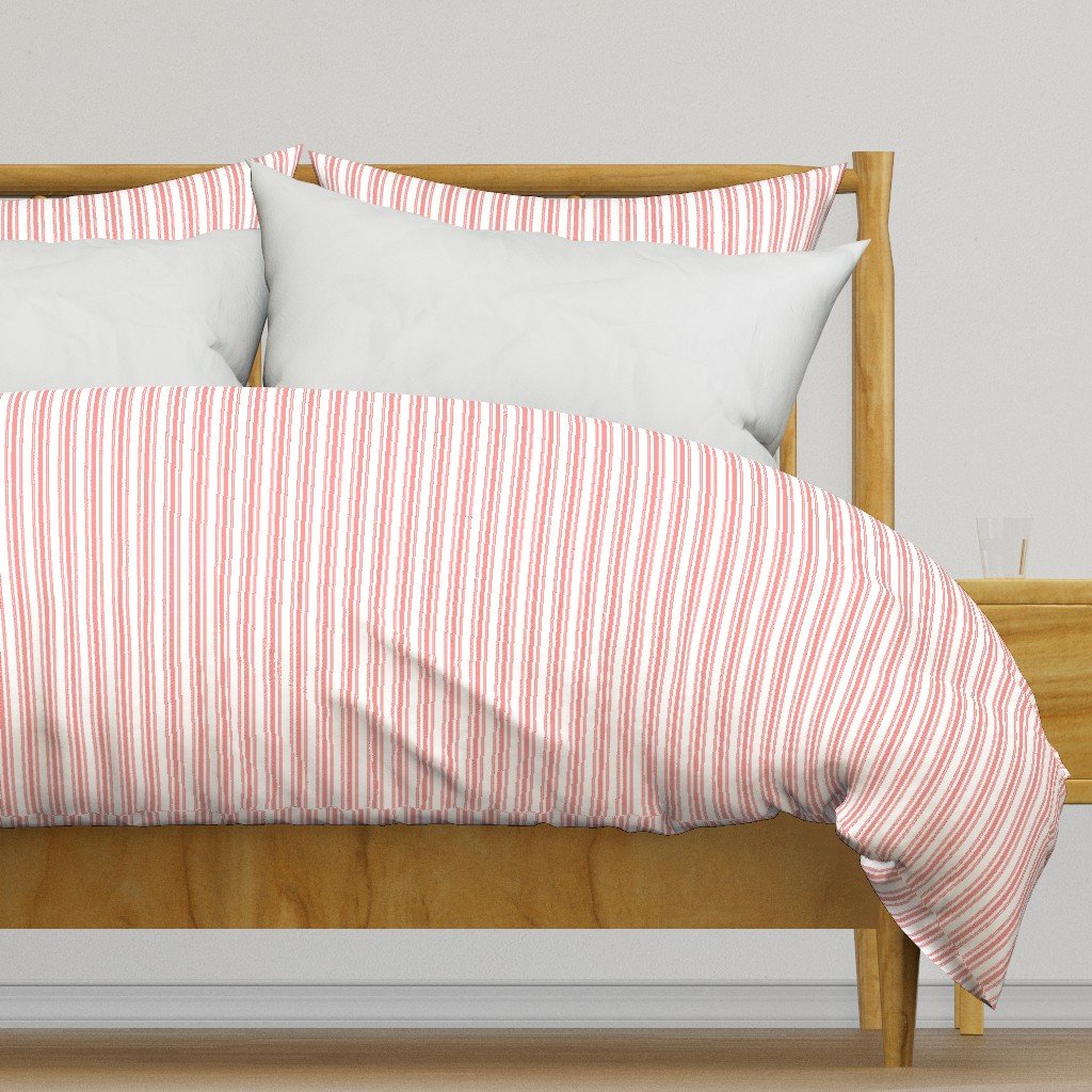Trendy Large Coral Rose Pastel Coral French Mattress Ticking Double Stripes Duvet Cover Trendy Large Coral Rose Pastel Coral French Mattress Ticking Double Stripes Duvet Cover