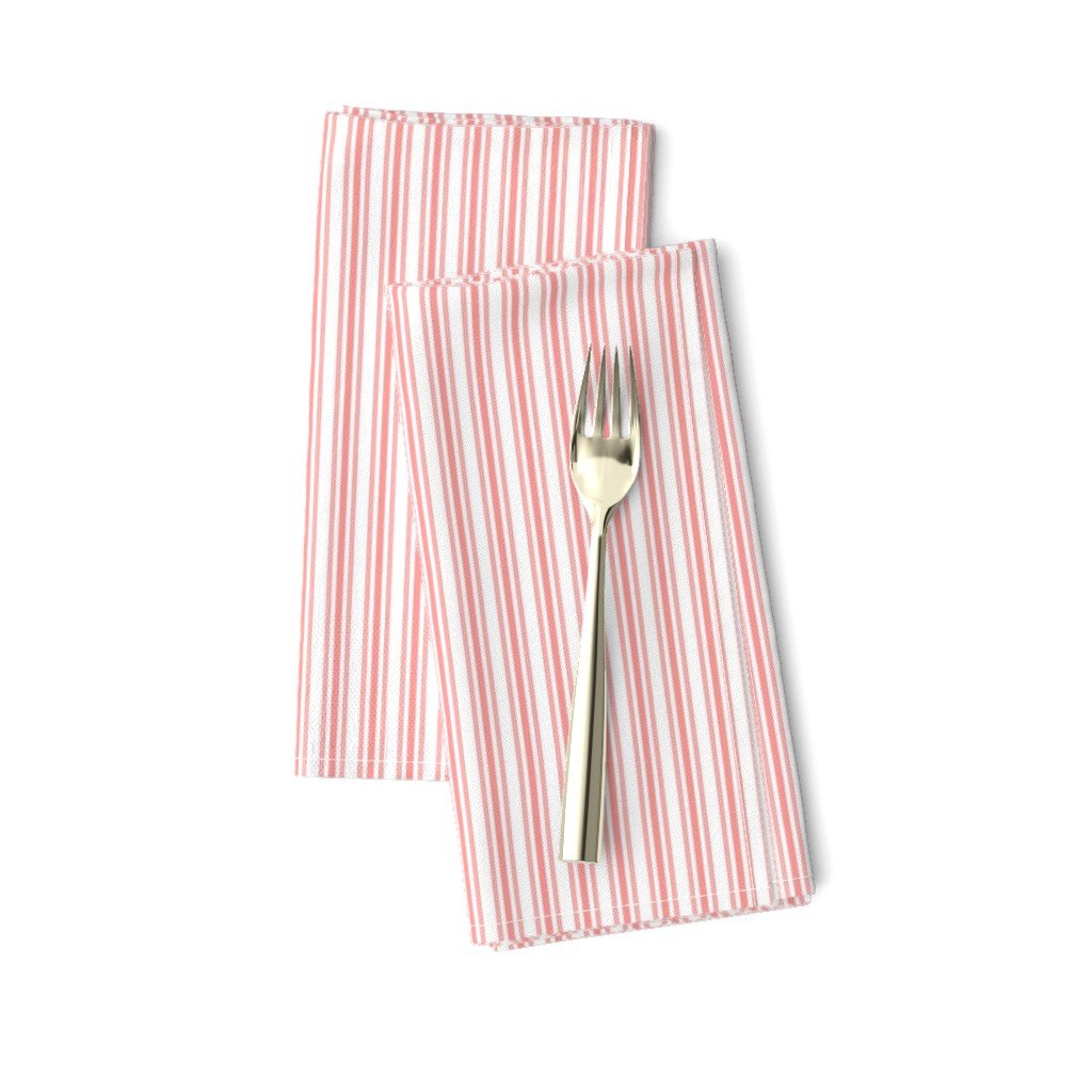 Classic Small Coral Rose Pastel Coral French Mattress Ticking Double Stripes Dinner Napkins Classic Small Coral Rose Pastel Coral French Mattress Ticking Double Stripes Dinner Napkins