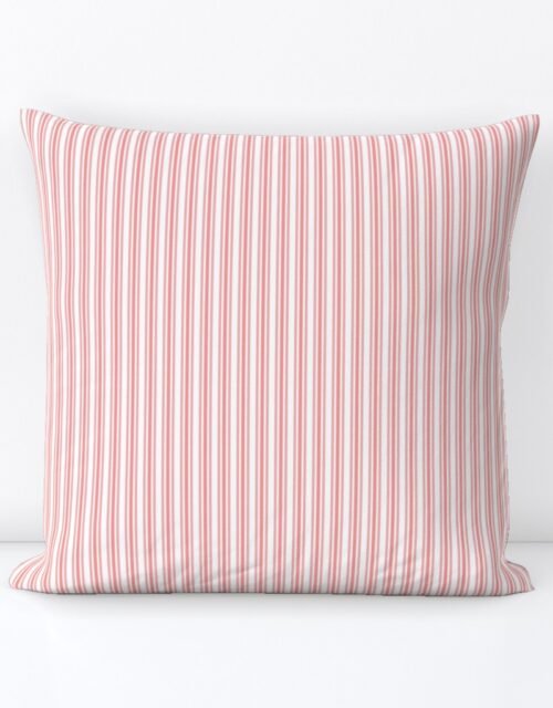 Classic Small Coral Rose Pastel Coral French Mattress Ticking Double Stripes Square Throw Pillow