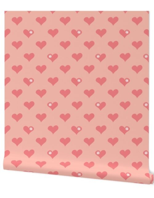 Coral Pink Aloha Love Hearts on Pink Wallpaper