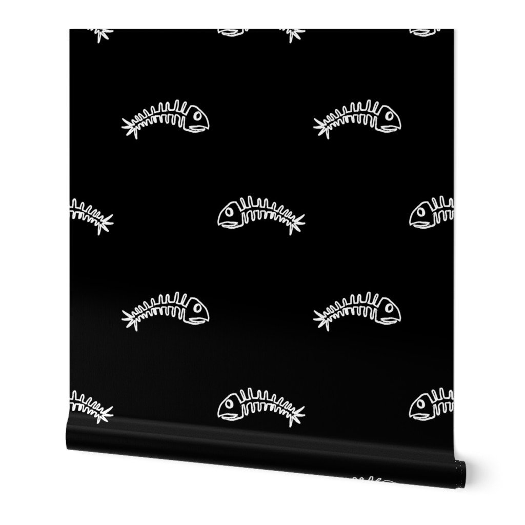 White Edged Fishbones Skeletons on Black Wallpaper White Edged Fishbones Skeletons on Black Wallpaper