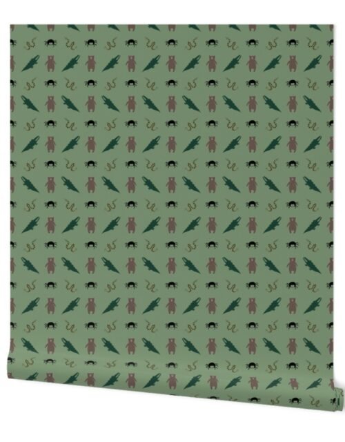 Jungle Safari Animals in Green Wallpaper