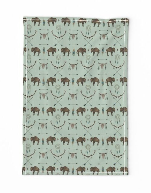 Mini Sage Prairie Buffalo Watercolor Western Pattern Tea Towel