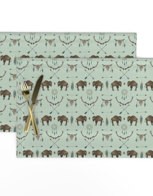 Mini Sage Prairie Buffalo Watercolor Western Pattern Placemats