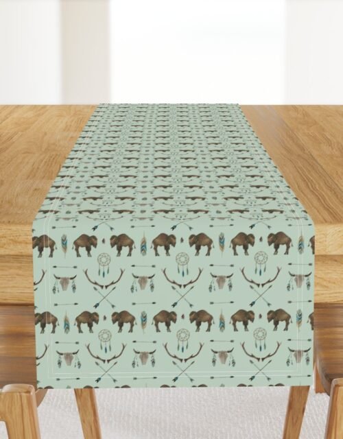 Mini Sage Prairie Buffalo Watercolor Western Pattern Table Runner
