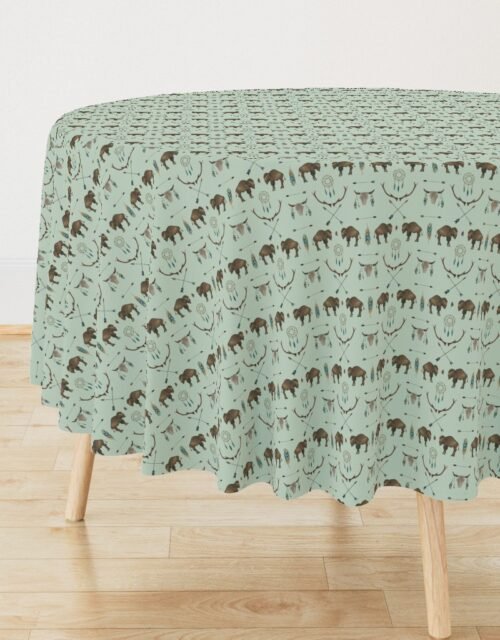 Mini Sage Prairie Buffalo Watercolor Western Pattern Round Tablecloth