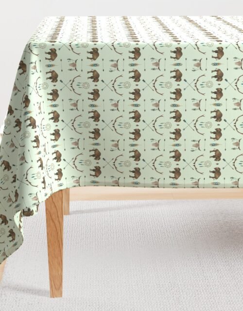 Mini Sage Prairie Buffalo Watercolor Western Pattern Rectangular Tablecloth