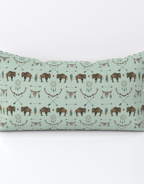 Mini Sage Prairie Buffalo Watercolor Western Pattern Lumbar Throw Pillow