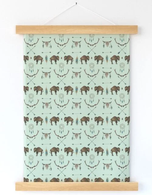 Mini Sage Prairie Buffalo Watercolor Western Pattern Wall Hanging