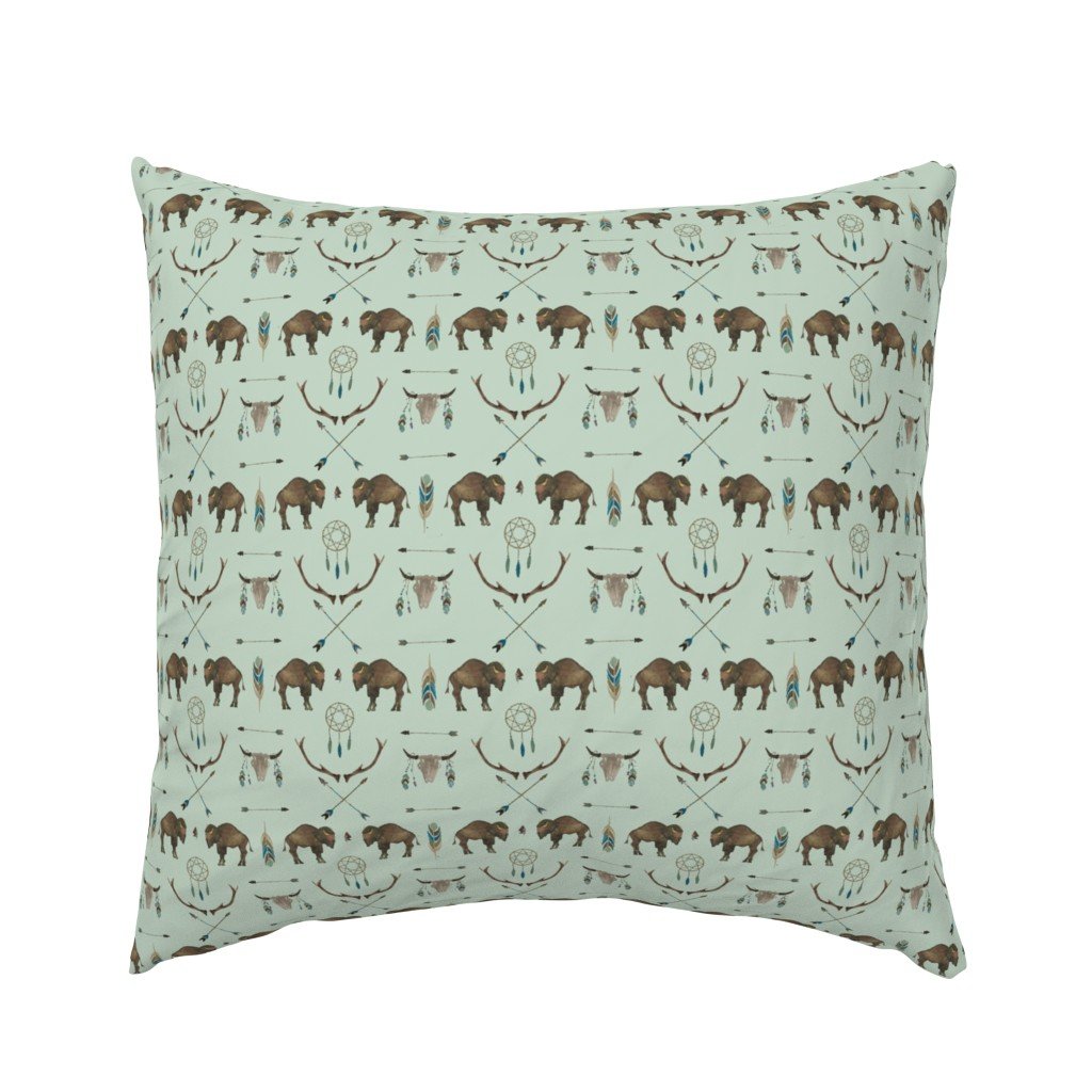 Mini Sage Prairie Buffalo Watercolor Western Pattern Euro Pillow Sham Mini Sage Prairie Buffalo Watercolor Western Pattern Euro Pillow Sham
