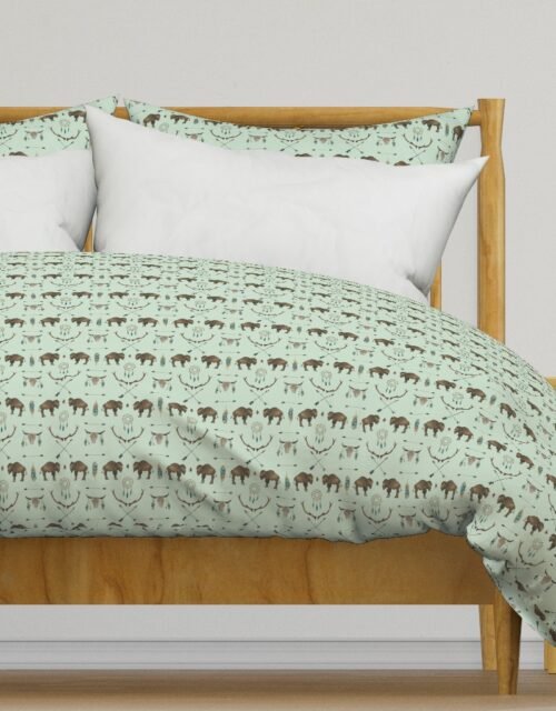 Mini Sage Prairie Buffalo Watercolor Western Pattern Duvet Cover