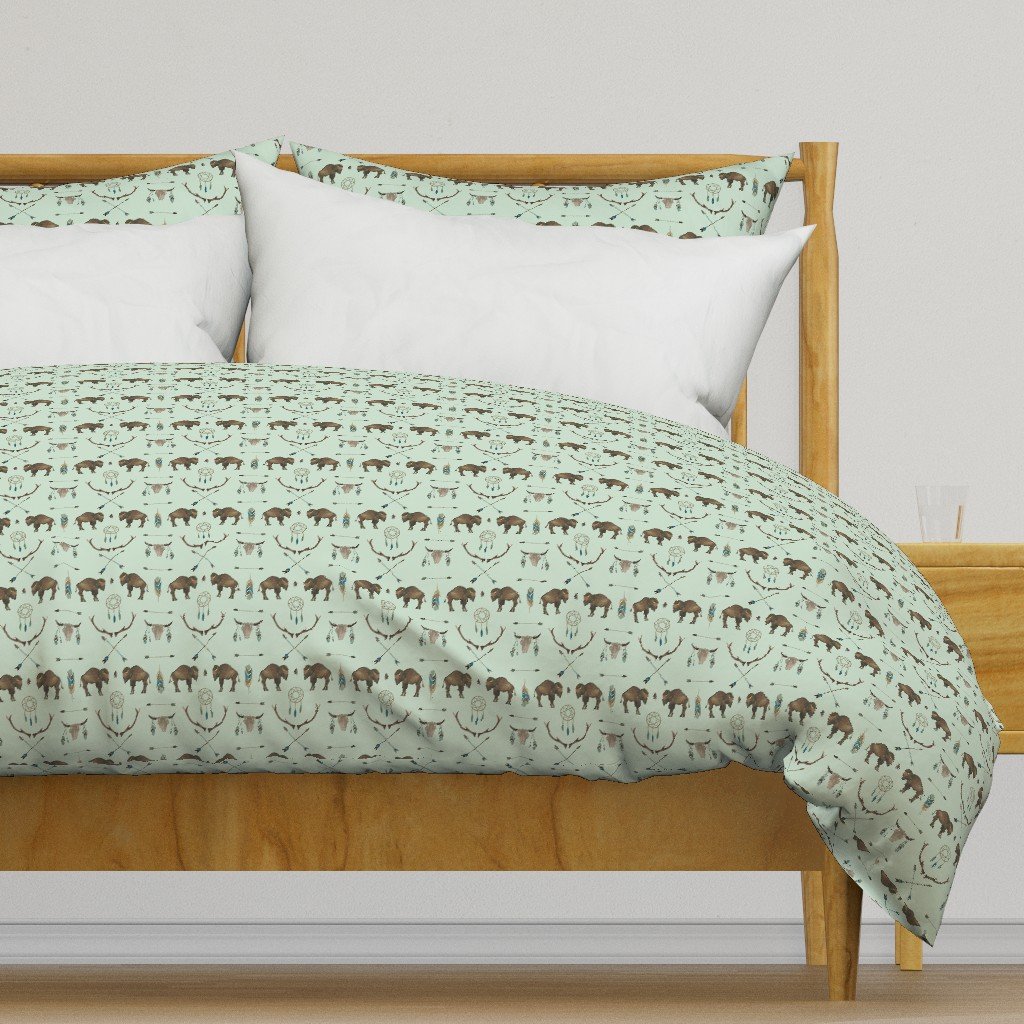 Mini Sage Prairie Buffalo Watercolor Western Pattern Duvet Cover Mini Sage Prairie Buffalo Watercolor Western Pattern Duvet Cover