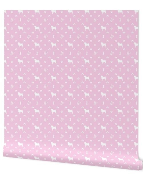 Louis Pug Face Luxury Dog Pattern in White on Princess Pink Wallpaper