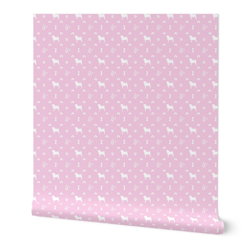Louis Pug Face Luxury Dog Pattern in White on Princess Pink Wallpaper Louis Pug Face Luxury Dog Pattern in White on Princess Pink Wallpaper