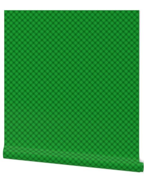 Christmas Holly Green and Black Diagonal Glen Plaid Tartan Wallpaper