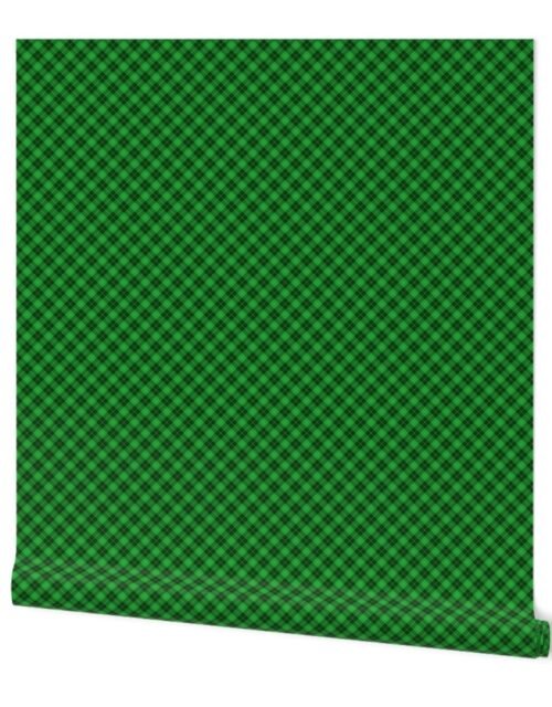 Christmas Holly Green and Dark Green Argyle Tartan Plaid with Crossed White  Lines Wallpaper