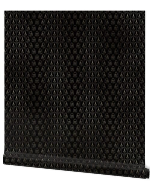 Black and Gold Foil Vintage Fan Art Deco Pattern Wallpaper