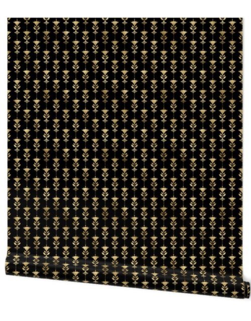 Small Damask Motifs in Black and Gold Vintage Faux Foil Art Deco Vintage Foil Pattern Wallpaper