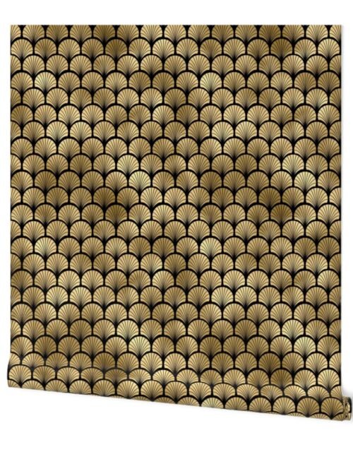 Fan Palms in Black and Gold Vintage Faux Foil Art Deco Vintage Foil Pattern Wallpaper