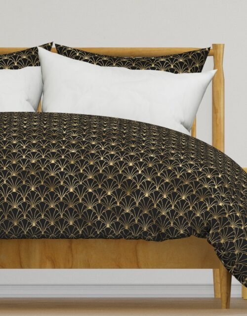 Scallop Shells in Black and Gold Art Deco Vintage Foil Pattern Duvet Cover