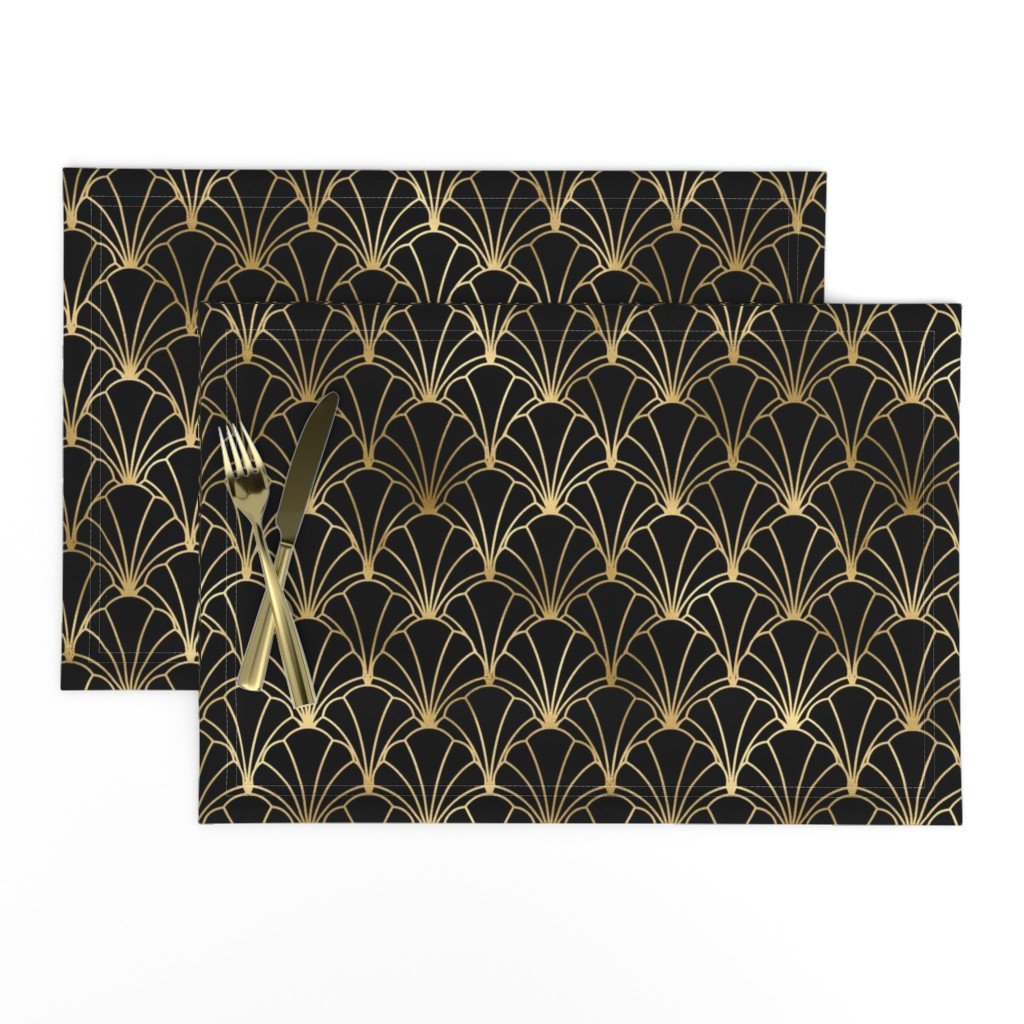 Scallop Shells in Black and Gold Art Deco Vintage Foil Pattern Placemats Scallop Shells in Black and Gold Art Deco Vintage Foil Pattern Placemats
