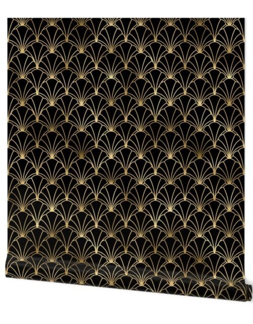 Scallop Shells in Black and Gold Art Deco Vintage Foil Pattern Wallpaper