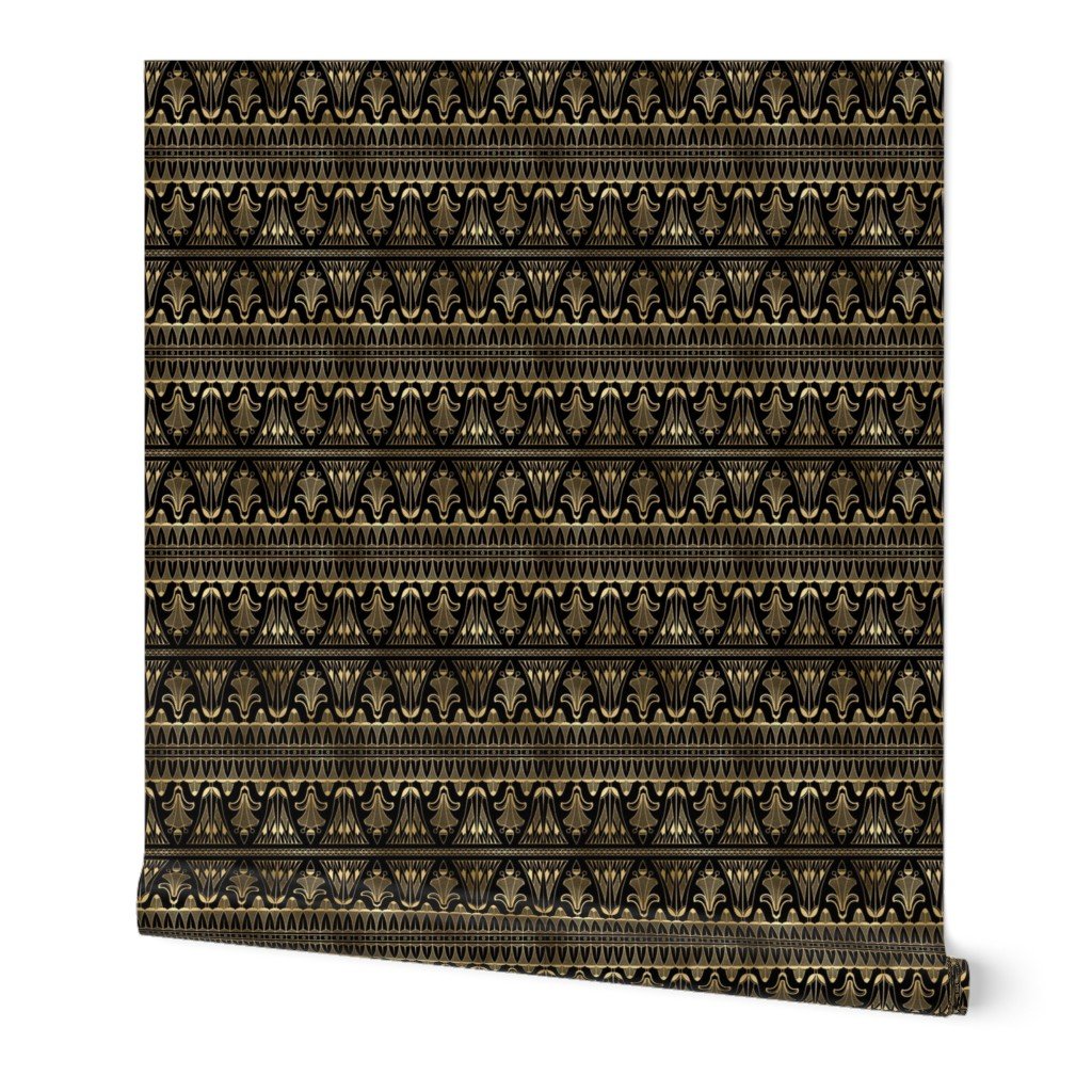 Small Egg and Dart Frieze in Black and Gold Vintage Faux Foil Art Deco Vintage Foil Pattern Wallpaper Small Egg and Dart Frieze in Black and Gold Vintage Faux Foil Art Deco Vintage Foil Pattern Wallpaper