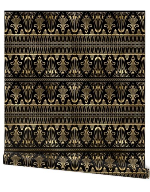 Egg and Dart Frieze in Black and Gold Vintage Faux Foil Art Deco Vintage Foil Pattern Wallpaper