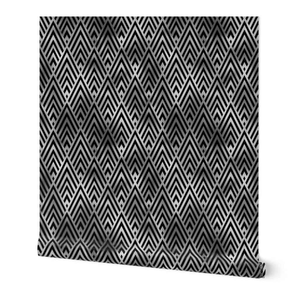 Black and Silver Faux Foil Vintage Fan Art Deco Pattern Wallpaper Black and Silver Faux Foil Vintage Fan Art Deco Pattern Wallpaper