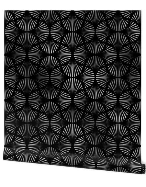 Diamond Chevrons in Black and Silver Vintage Faux Foil Art Deco Vintage Foil Pattern Wallpaper