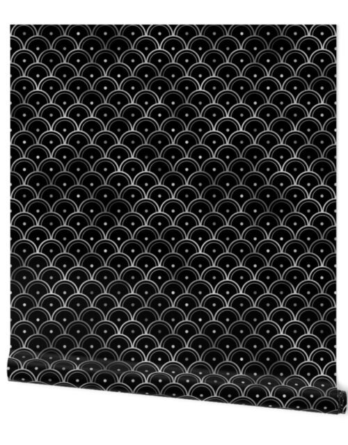 Dotted Scales in Black and Silver Vintage Faux Foil Art Deco Vintage Foil Pattern Wallpaper