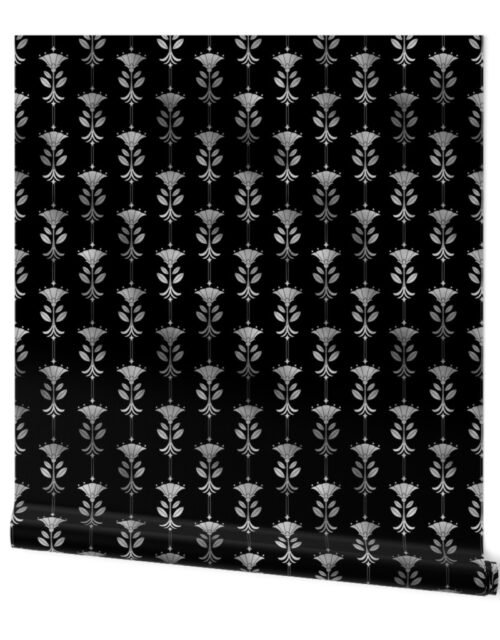 Damask Motifs in Black and Silver Vintage Faux Foil Art Deco Vintage Foil Pattern Wallpaper