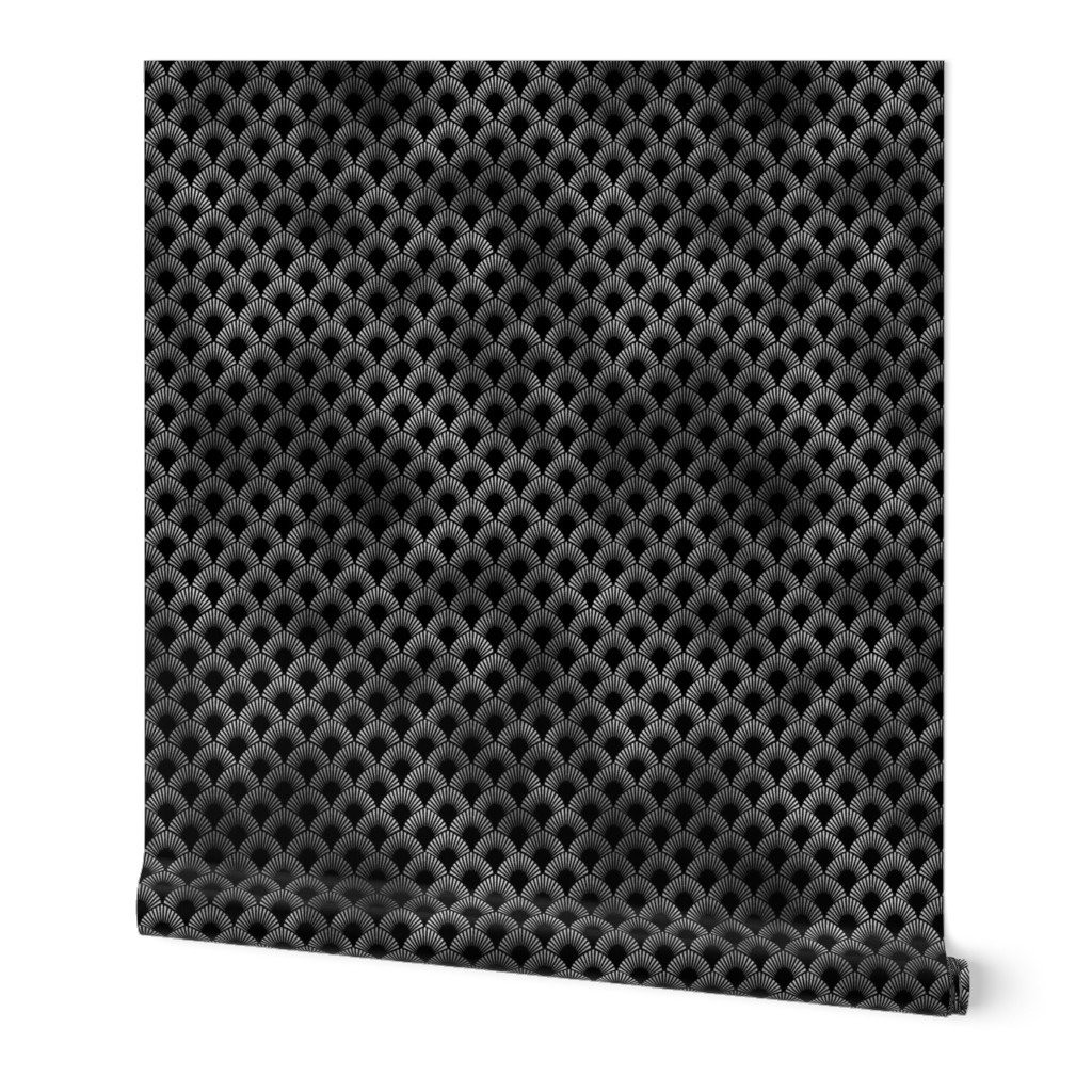 Leafed Palms in Black and Silver Vintage Faux Foil Art Deco Vintage Foil Pattern Wallpaper Leafed Palms in Black and Silver Vintage Faux Foil Art Deco Vintage Foil Pattern Wallpaper