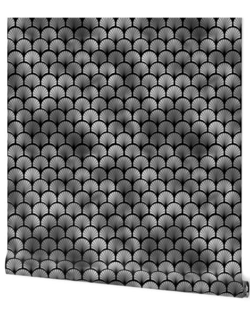 Fan Palms in Black and Silver Vintage Faux Foil Art Deco Vintage Foil Pattern Wallpaper