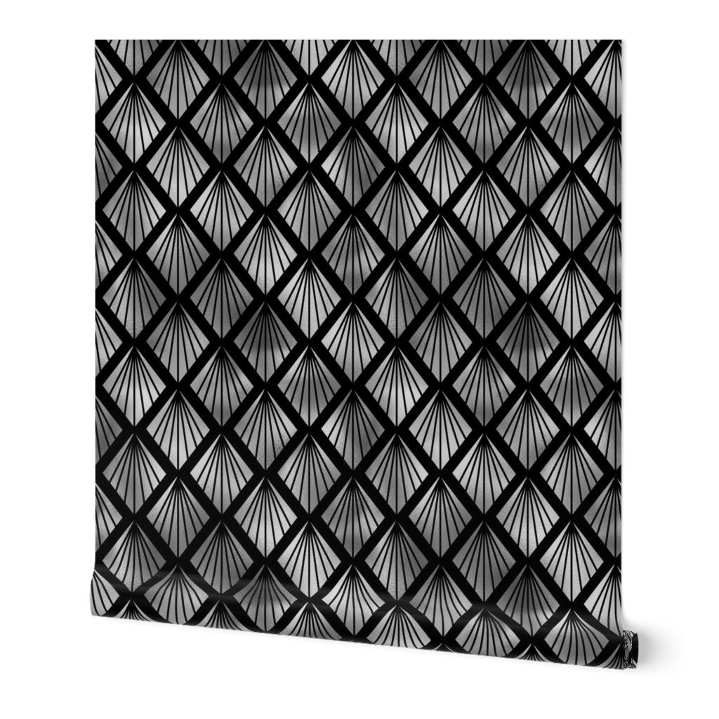 Palm Fans in Black and Silver Vintage Faux Foil Art Deco Vintage Foil Pattern Wallpaper Palm Fans in Black and Silver Vintage Faux Foil Art Deco Vintage Foil Pattern Wallpaper