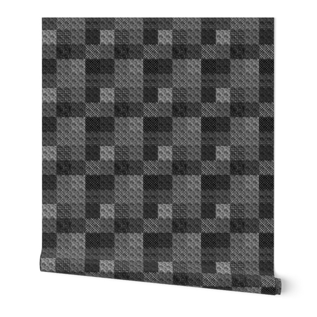 Small Faux Silver Foil and Black Vintage Art Deco Quilt Pattern Wallpaper Small Faux Silver Foil and Black Vintage Art Deco Quilt Pattern Wallpaper