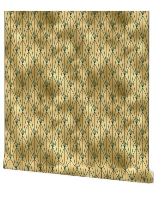 Teal and Faux Gold Foil Vintage Art Deco Fan Pattern Wallpaper