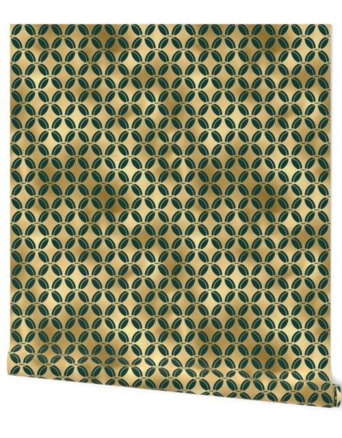 Teal and Faux Gold Foil Vintage Art Deco Quatrefoil Pattern Wallpaper