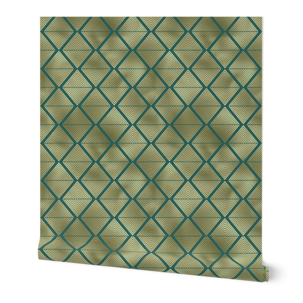 Teal and Faux Gold Foil Vintage Art Deco Lined Diamonds Pattern Wallpaper Teal and Faux Gold Foil Vintage Art Deco Lined Diamonds Pattern Wallpaper