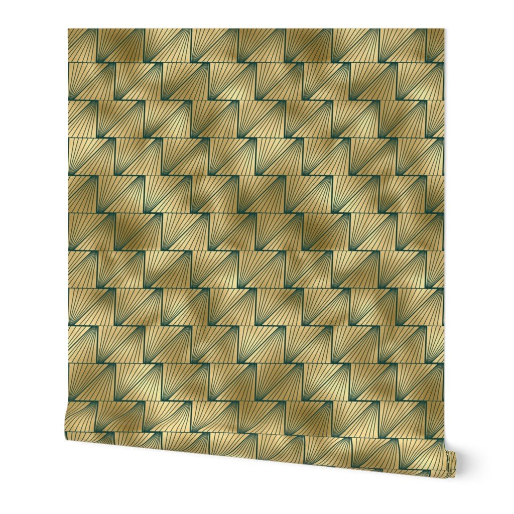 Teal and Faux Gold Vintage Foil Art Deco Lined Diamond Pattern Wallpaper Teal and Faux Gold Vintage Foil Art Deco Lined Diamond Pattern Wallpaper