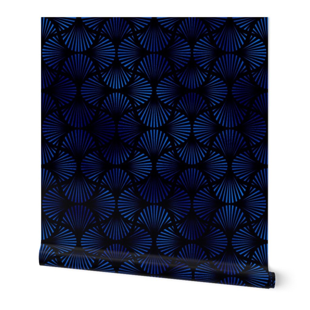 Vintage Faux Foil Palm Fans in Classic Blue and Black Art Deco Neo Classical Pattern Wallpaper Vintage Faux Foil Palm Fans in Classic Blue and Black Art Deco Neo Classical Pattern Wallpaper