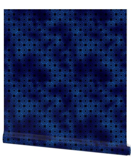 Circle Rings in Black and Classic Blue Vintage Faux Foil Art Deco Vintage Foil Pattern Wallpaper