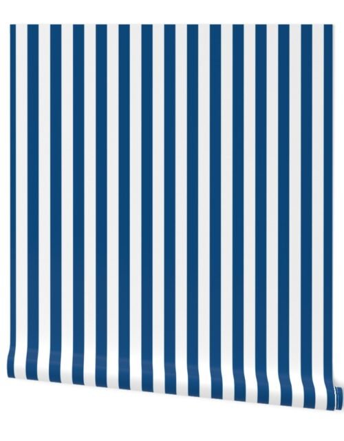 Classic Blue and White Vertical Cabana Tent 1" Stripes Wallpaper