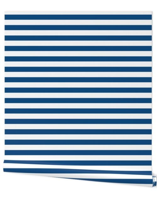 Classic Blue and White Horizontal Cabana Tent 1" Stripes Wallpaper