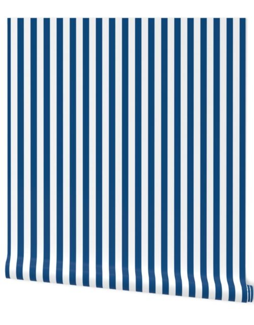 Classic Blue and White 3/4 inch Vertical Deck Chair Stripes Wallpaper
