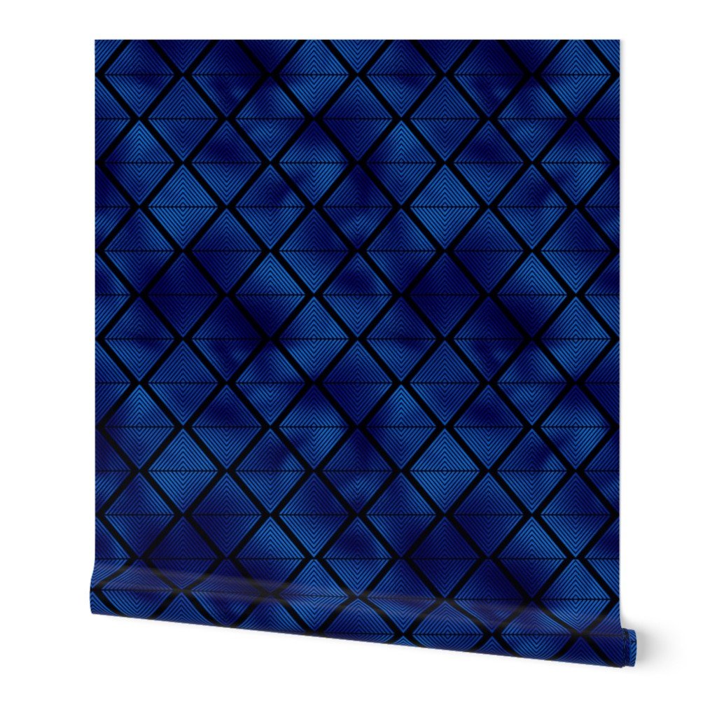 Lined Diamonds in Black and Classic Blue Vintage Faux Foil Art Deco Vintage Foil Pattern Wallpaper Lined Diamonds in Black and Classic Blue Vintage Faux Foil Art Deco Vintage Foil Pattern Wallpaper
