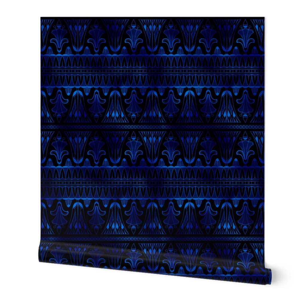 Egg and Dart Frieze in Black and Classic Blue Vintage Faux Foil Art Deco Vintage Foil Pattern Wallpaper Egg and Dart Frieze in Black and Classic Blue Vintage Faux Foil Art Deco Vintage Foil Pattern Wallpaper